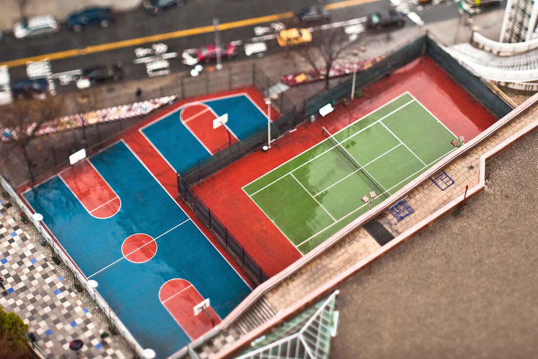 Basketball- und Tennisplätze, ew York, New York, New York, USA