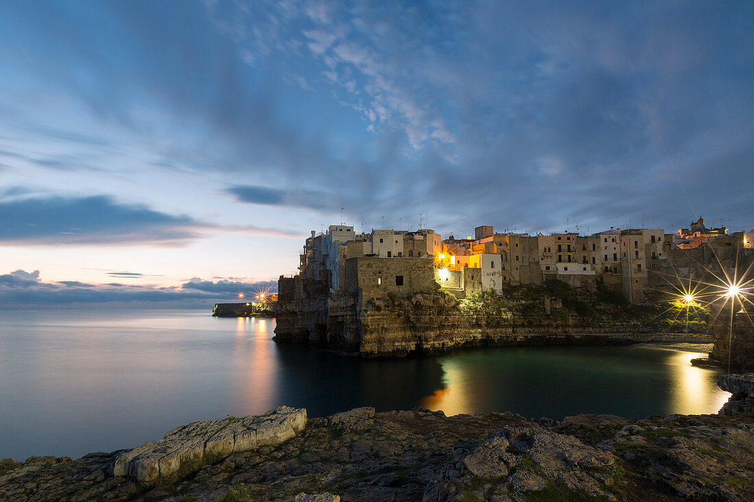 Polignano a Mare in Apulia, Italy to the sunrise