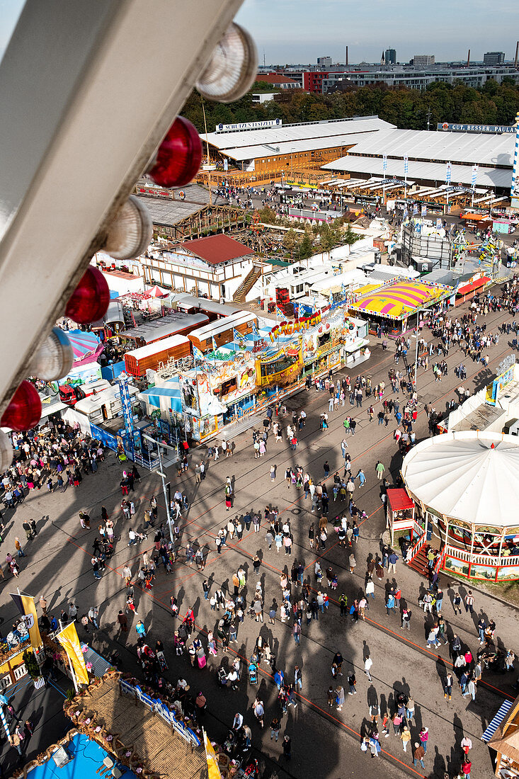 View from the ferris wheel to the Oktoberfest in Munich with shadow, Bavaria, Germany