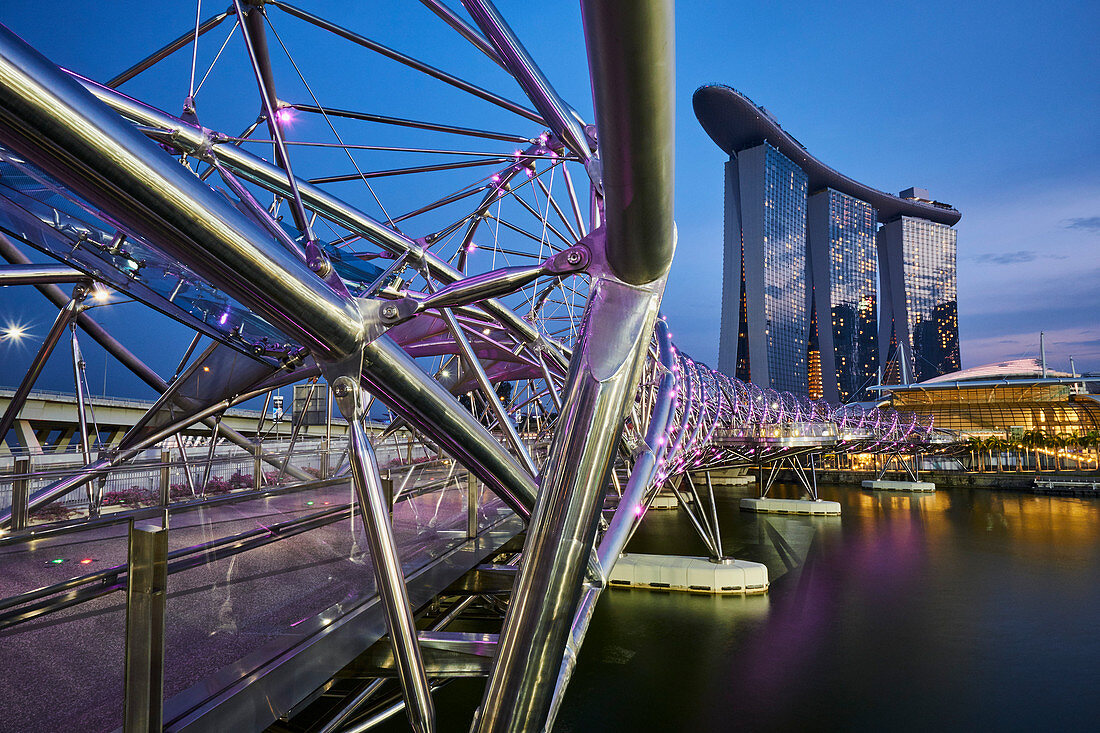 Marina Bay Sands Hotel and the Helix Bridge, Marina Bay, Singapore, Southeast Asia, Asia