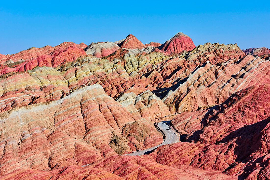 Der butne Zhangye-Danxia-Geopark in Zhangye, UNESCO-Welterbestätte, Gansu-Provinz, China, Asien