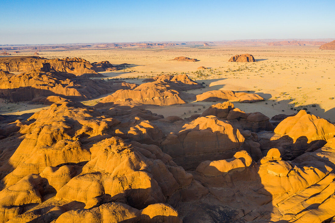 Aerial of the Ennedi Plateau, UNESCO World Heritage Site, Ennedi region, Chad, Africa