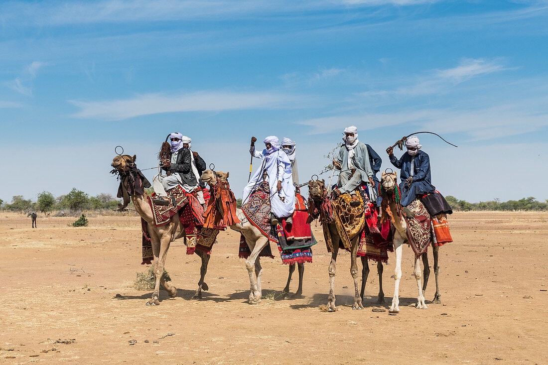 Bunter Reiter an einem Stammesfestival, Sahel, Tschad, Afrika