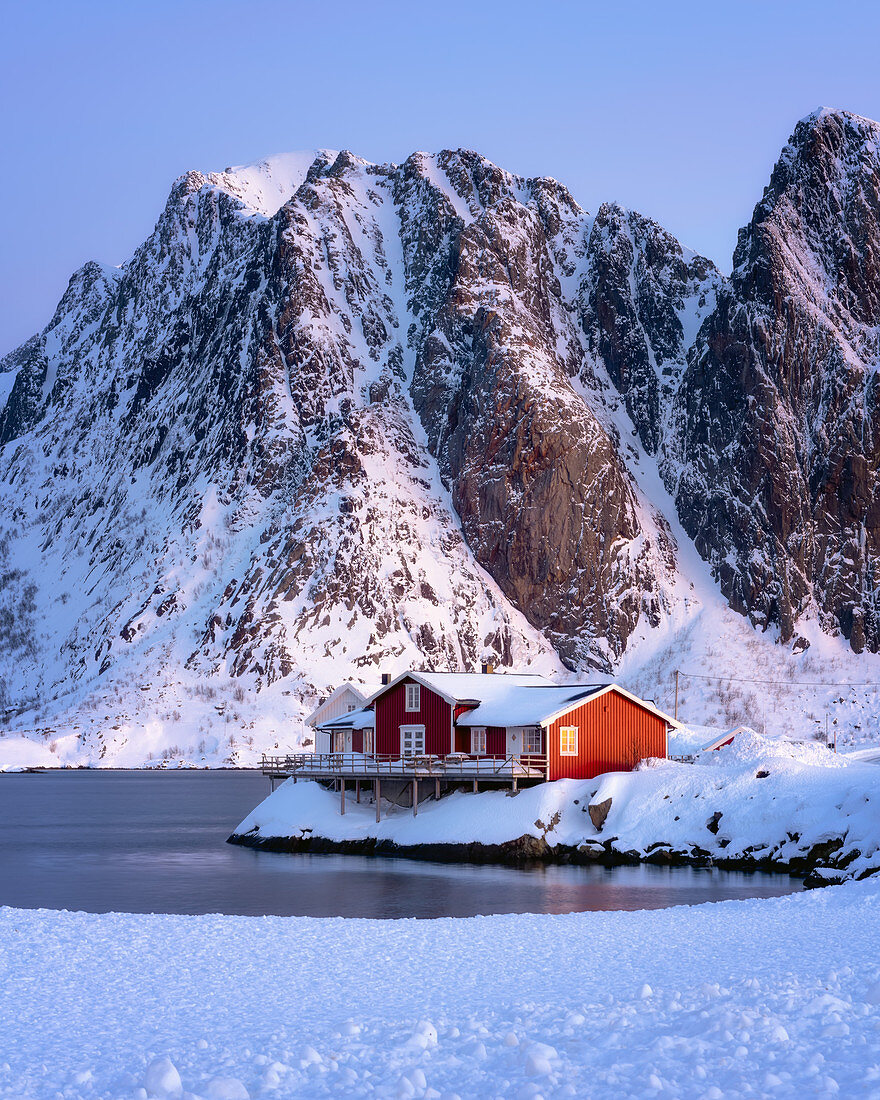 Rorbuer-Hütte, Rorbu, Sakrisoy, Moskenesoy, Lofoten-Inseln, Nordland, Arktis, Norwegen, Europa