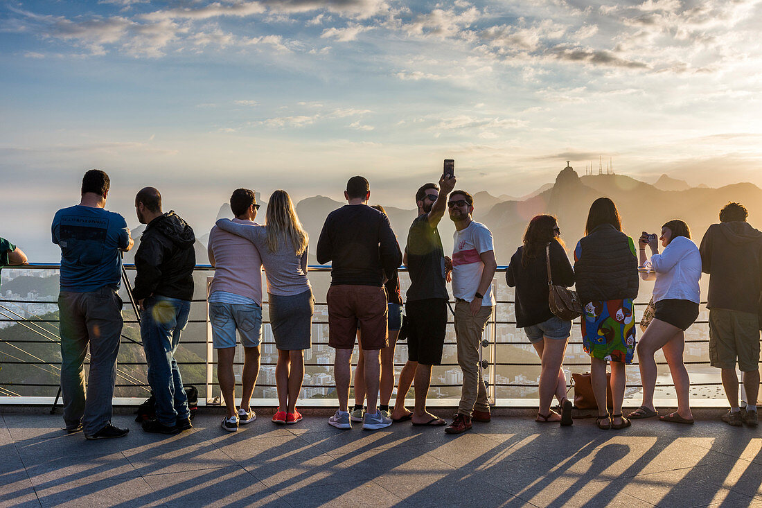 Tourists on top of Sugar Loaf Mountain in Rio de Janeiro, Brazil
