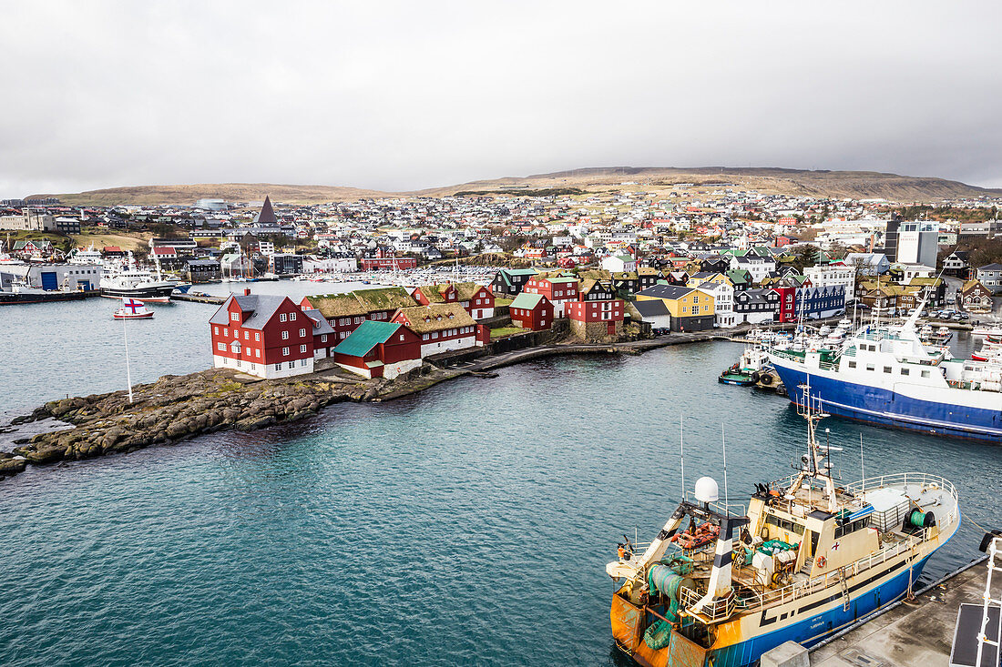 Torshavn waterfront, biggest town and capital of Faroe Islands, most people live from fishing here, Faroe Islands, Denmark