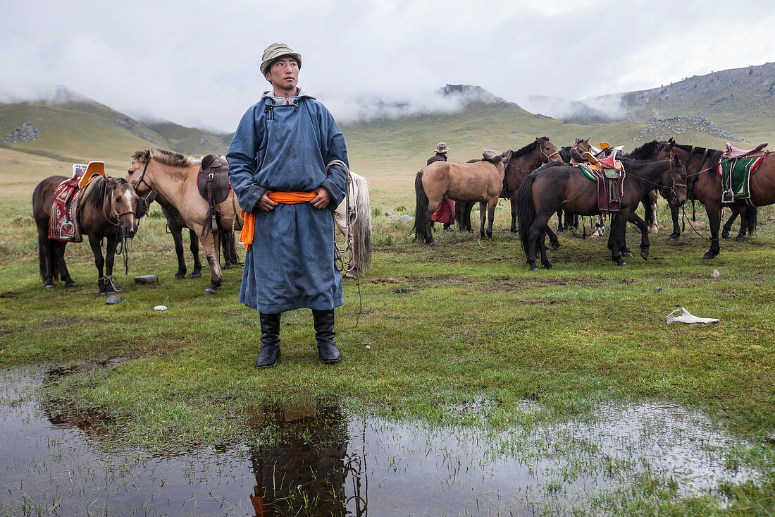 Mongolian horseman, Mandal Mountain, Bulgam, Mongolia