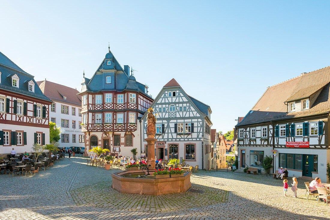 Historic half-timbered buildings on Marktplatz market square, Heppenheim, Baden-Wurttemberg, Germany