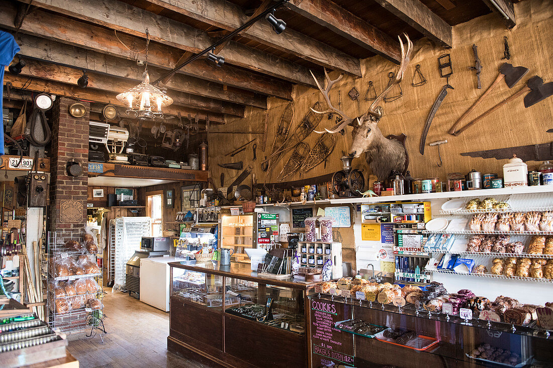 Shop in Polebridge Mercantile, Polebridge, Glacier National Park, Montana, USA