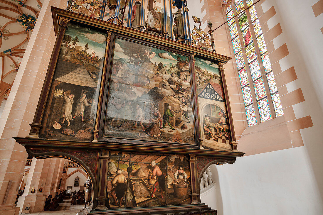 Bergbau Altar in Sankt Annenkirche, UNESCO Welterbe Montanregion Erzgebirge, Annaberg, Sachsen