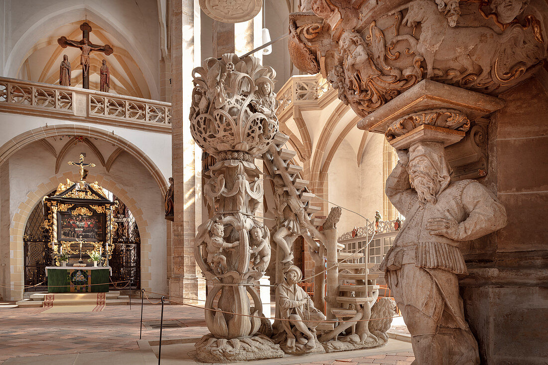 Bergmannskanzel and Tulpenkanzel in Freiberg Cathedral St Mary's, UNESCO World Heritage Montanregion Erzgebirge, Freiberg, Saxony