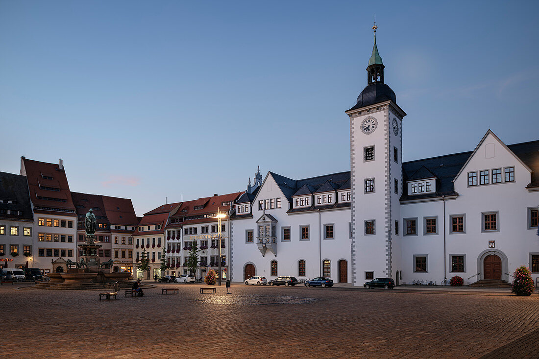 Rathaus am Obermarkt, historische Altstadt Freiberg, UNESCO Welterbe Montanregion Erzgebirge, Sachsen