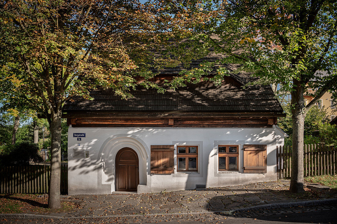 Lindenhäuschen (Bergarbeiterwohnhaus), historische Altstadt Marienberg, UNESCO Welterbe Montanregion Erzgebirge, Marienberg, Sachsen