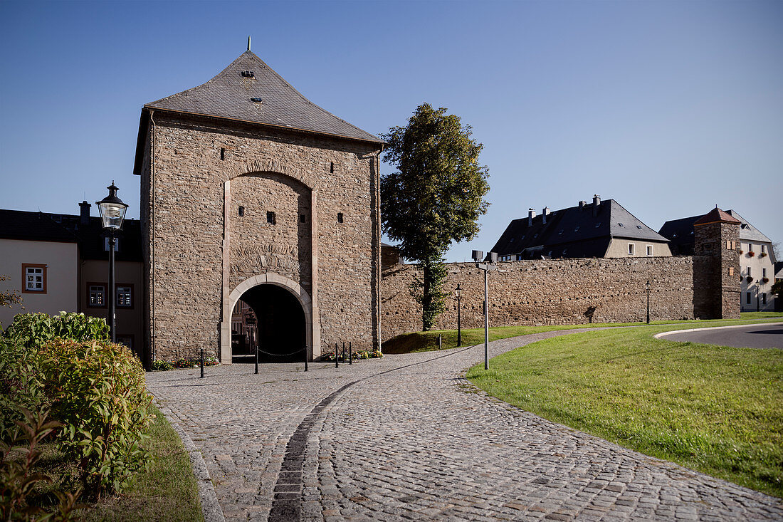 Zschopauer Tor (city gate), historic old town Marienberg, UNESCO World Heritage Montanregion Erzgebirge, Marienberg, Saxony