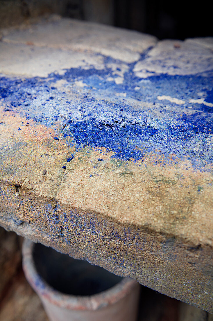 Blue color particles extracted from cobalt ore, Blindarbenwerk Schindler's work, UNESCO World Heritage Montanregion Erzgebirge, Schneeberg, Saxony