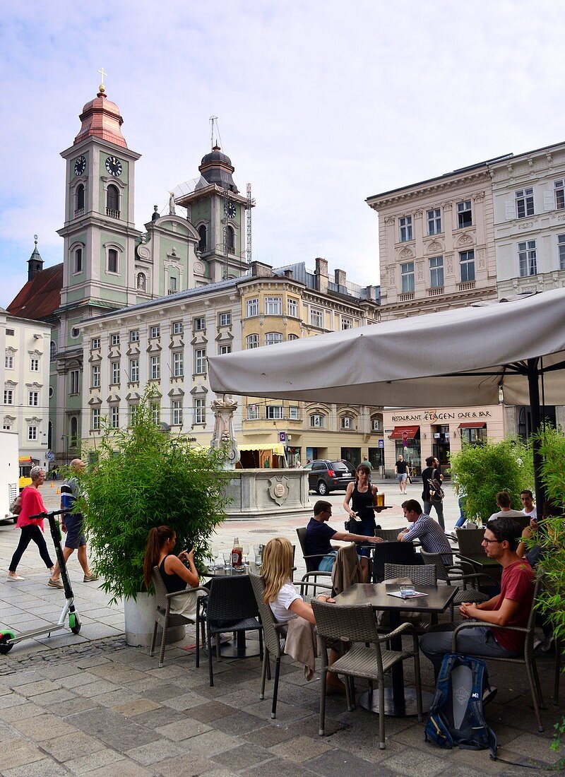 Main square with old cathedral, Linz, Upper Austria, Austria