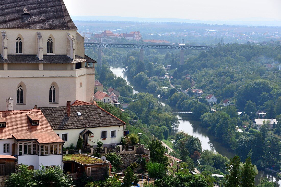 View of the cathedral and the river Thaya, Znojmo (Znojmo), South Moravia, Czech Republic