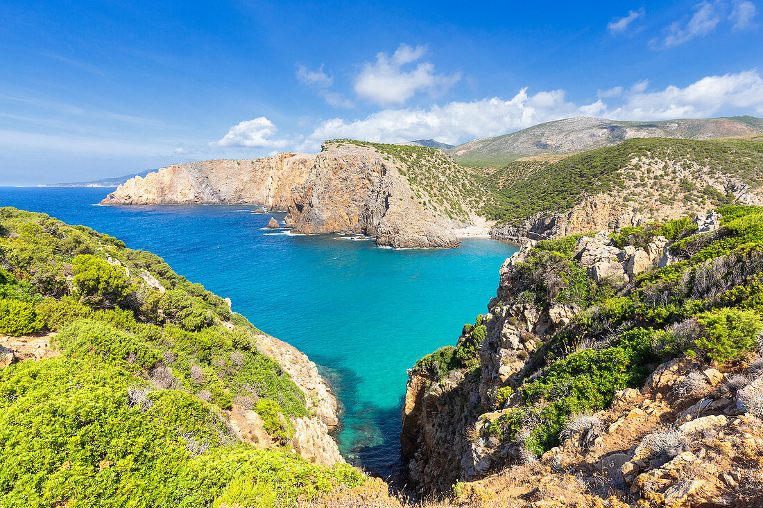 Beach of Cala Domestica from above, Iglesias, Sud Sardegna province, Sardinia, Italy, Mediterranean, Europe