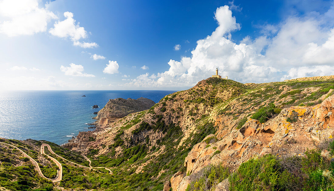 Leuchtturm von Capo Sandalo, Insel San Pietro, Sud Sardegna-Provinz, Sardinien, Italien, Mittelmeer, Europa