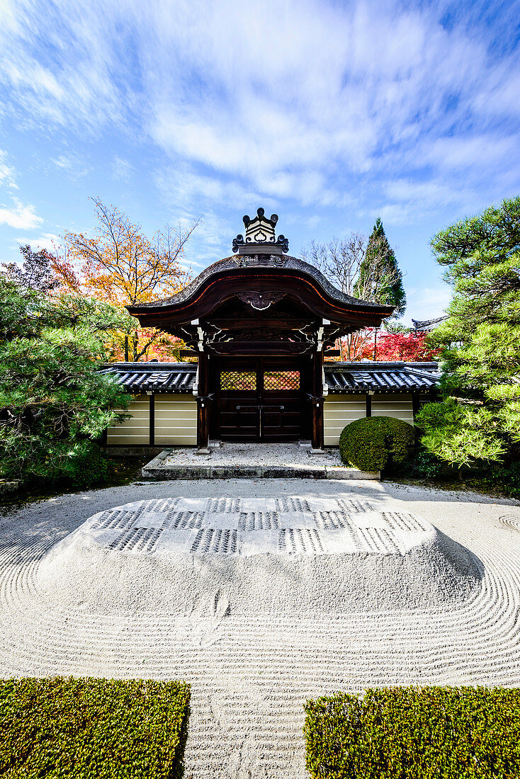 Combed gravel field in zen garden, Kyoto, Japan