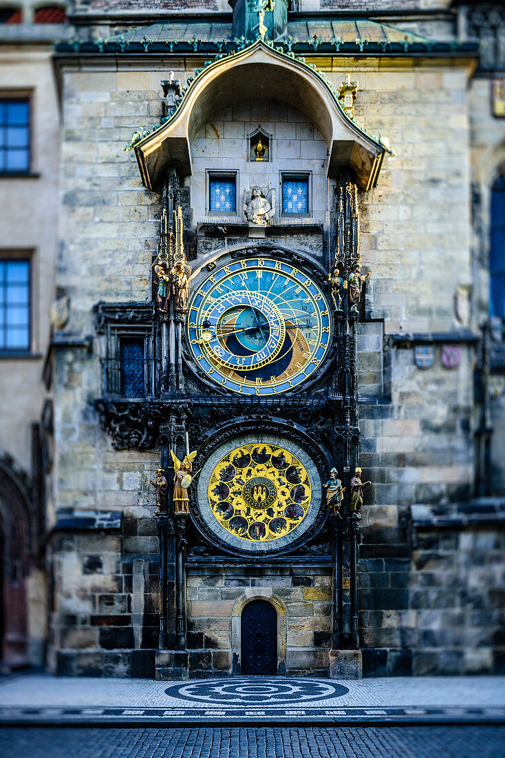 Ornate clock on historical building, Prague, Czechoslovakia