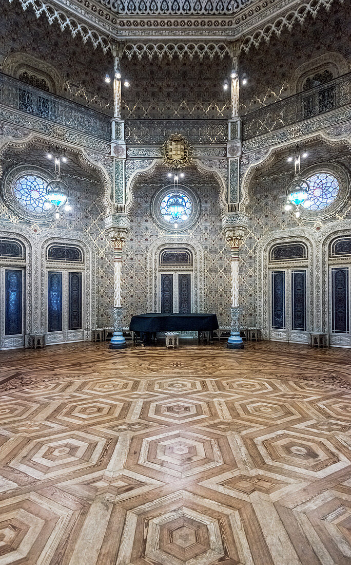 Ornate tiles in historical room, Porto, Portugal