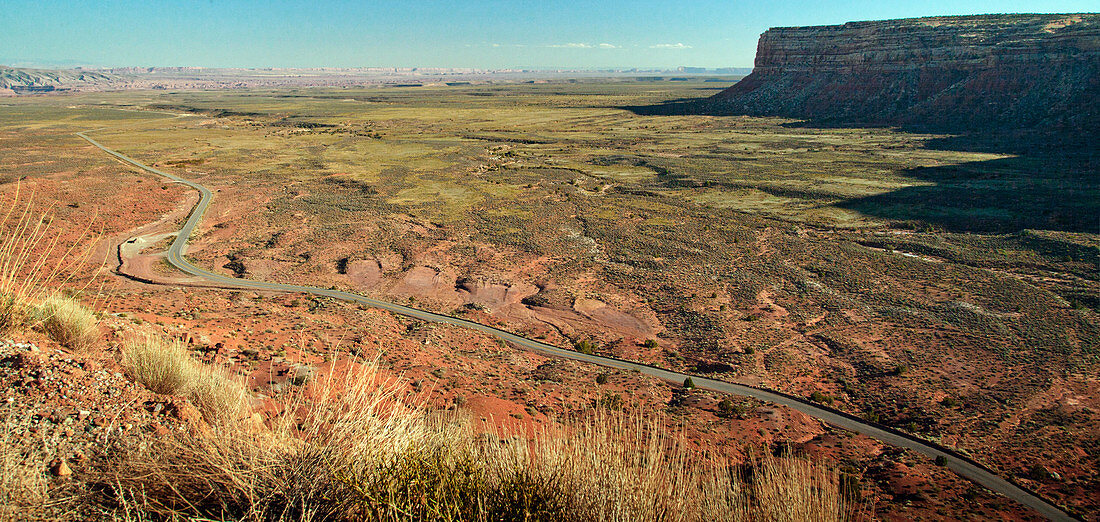 Aerial view of road in Valley of the Gods, Utah, United States
