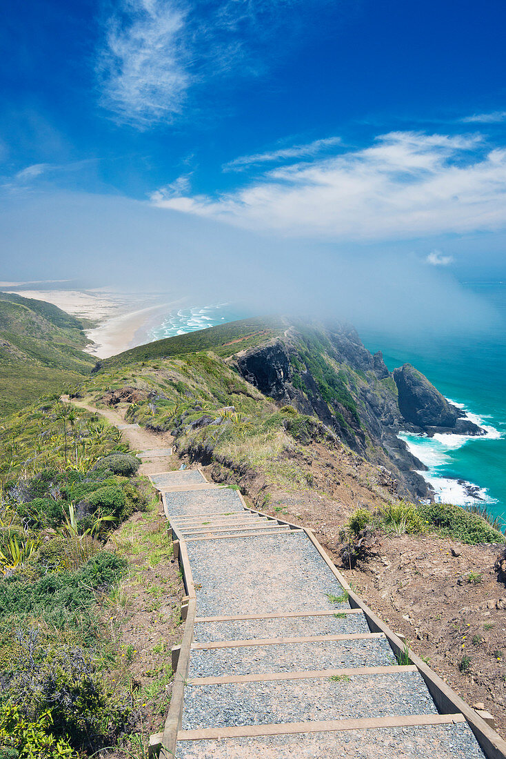 Steps on coastal hillside, Te Werahi, Cape Reinga, New Zealand