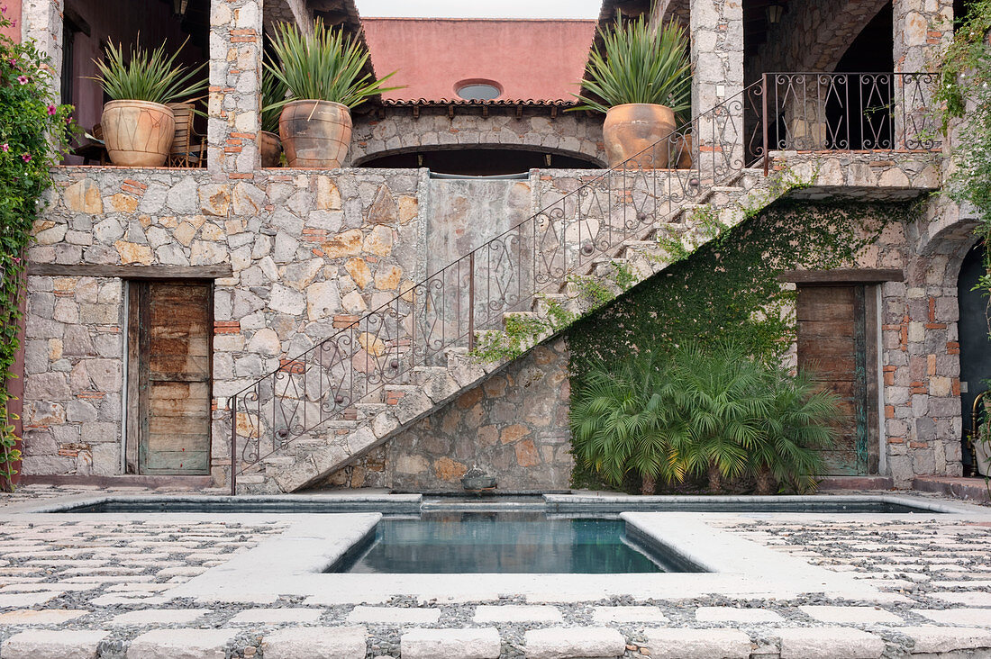 Pool and Steps to the Casa Luna Ranch, San Miguel de Allende, Guanajuato, Mexico