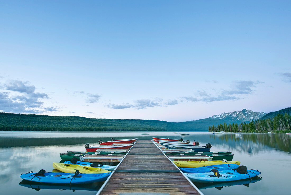 Canoes Docked on a Lake, Idaho, United States