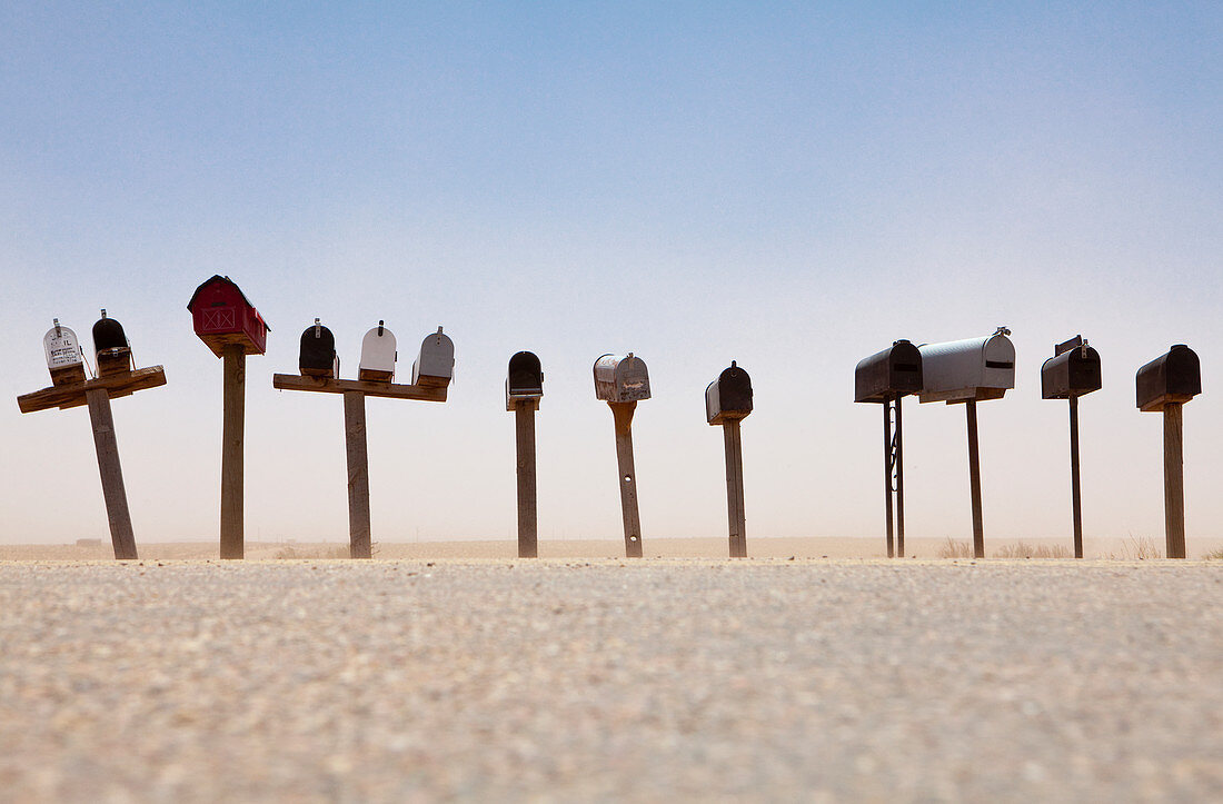 Rows of Mailboxes and Desert Dust,Navajo, Arizona, United States
