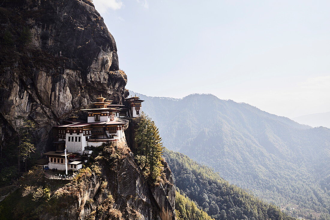 Taktsang Lhakhang, or The Tiger's Nest, perched high above the Paro Valley
