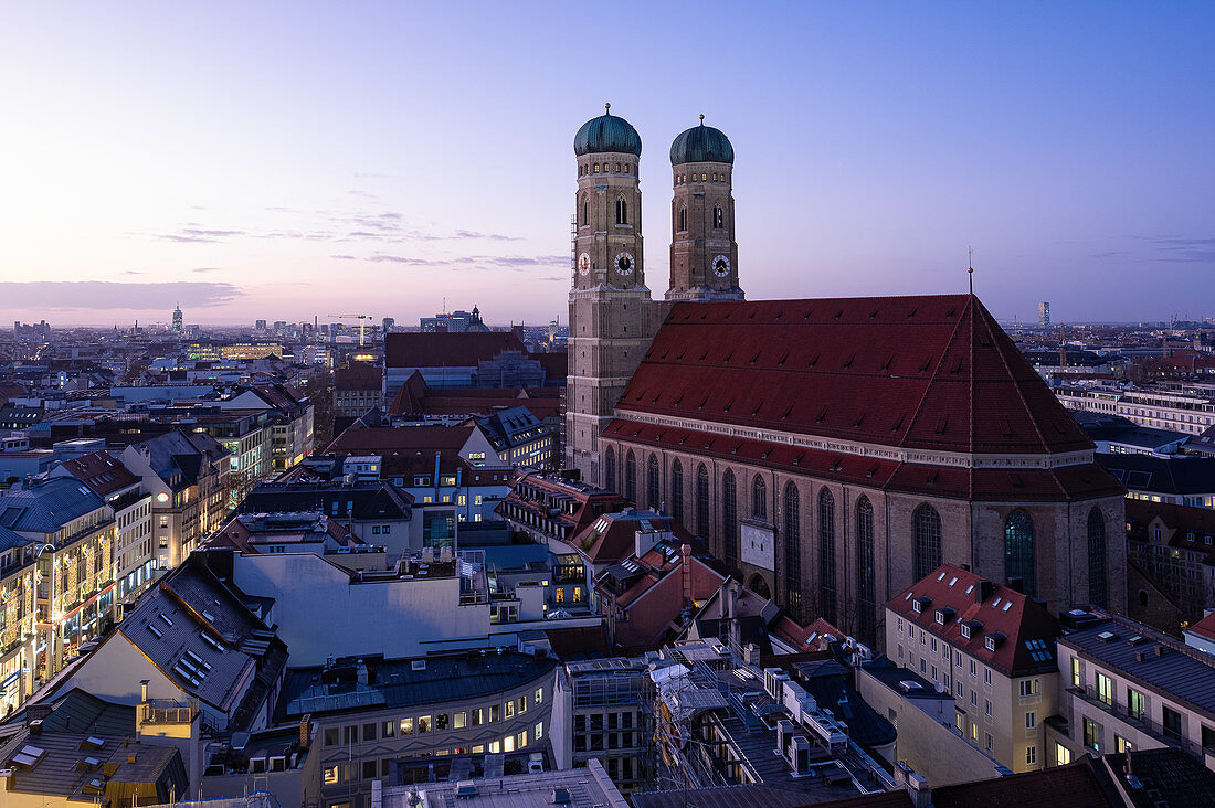 View of the Frauenkirche from the town hall tower, new town hall, Munich, Bavaria, Germany