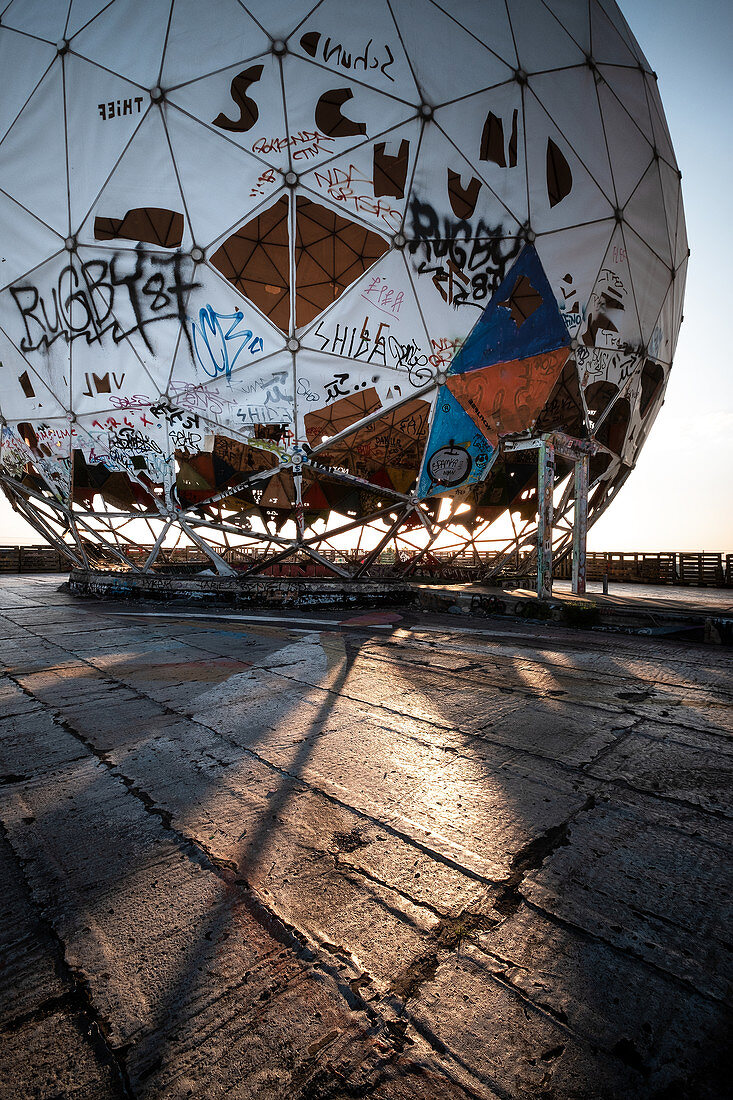 View of the radar dome of the former listening station on Teufelsberg, Grunewald; Berlin; Germany;