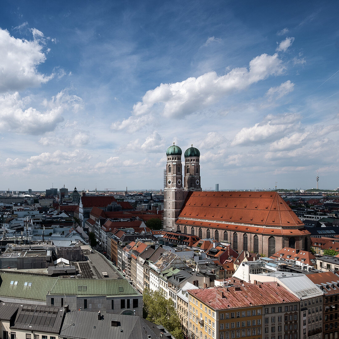 View of the Frauenkirche from the town hall tower, New Town Hall, Munich, Bavaria, Germany