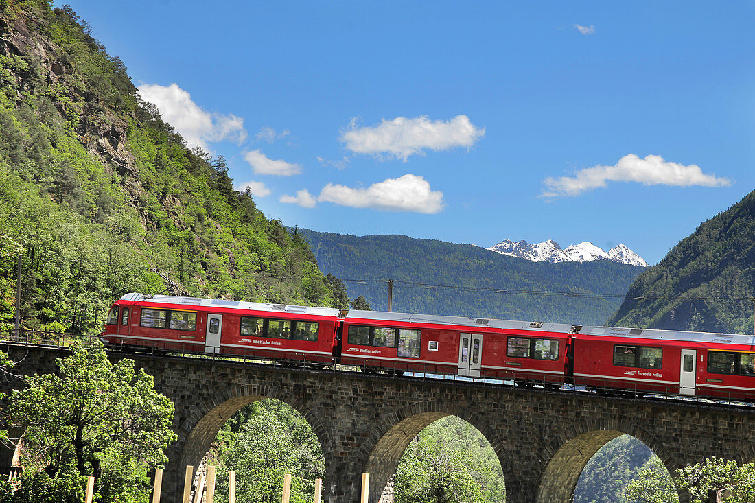 The Bernina Express, Viaduct of Brusio, UNESCO World Heritage Site, Lombardy, Italy, Europe