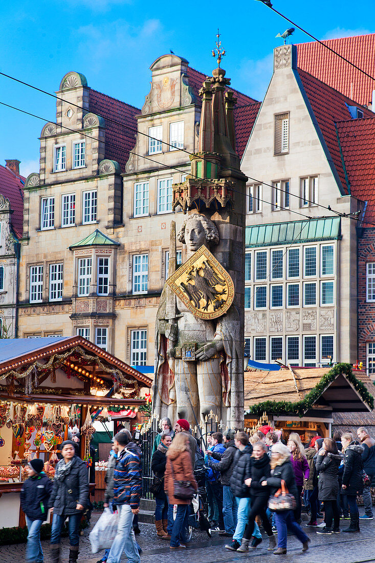 Der Bremer Roland, Weihnachtsmarkt, Bremen, Deutschland, Europa