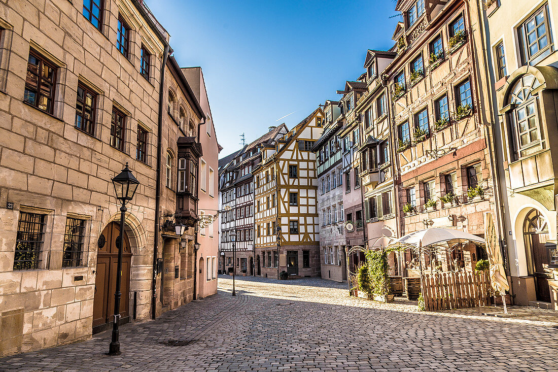 Half-timbered facades in the Weissgerbergasse Nuremberg