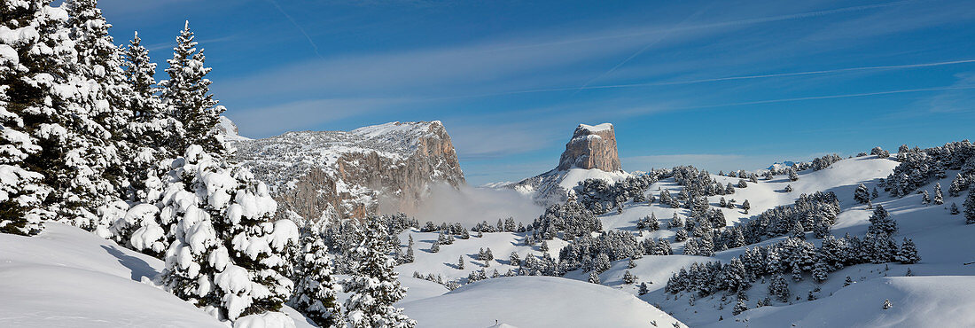 France, Isere, Parc Naturel Regional du Vercors (Vercors Natural Regional Park), Mont Aiguille (2086 m) from the highlands of Vercors