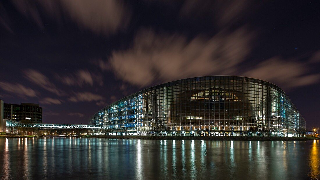 France, Bas Rhin, Strasbourg, European Parliament at Night