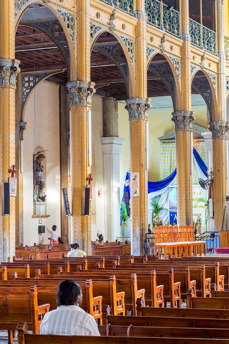 France, Guadeloupe (French West Indies), Grande Terre, Pointe a Pitre, instead Gourbeyre, Saint Peter and Saint Paul's Church (nicknamed cathedral) dating from the 19th century and classified as a historic monument in 1978, its interior with metal frame 1876