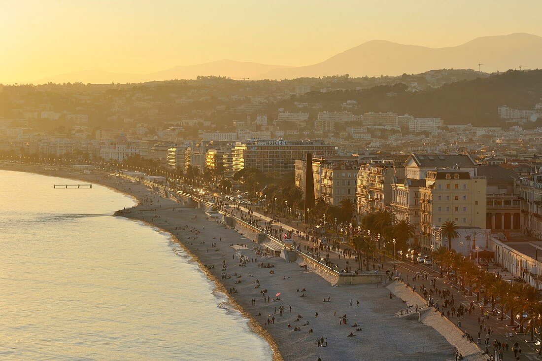 France, Alpes-Maritimes, Nice, the Promenade des Anglais from the castle hill