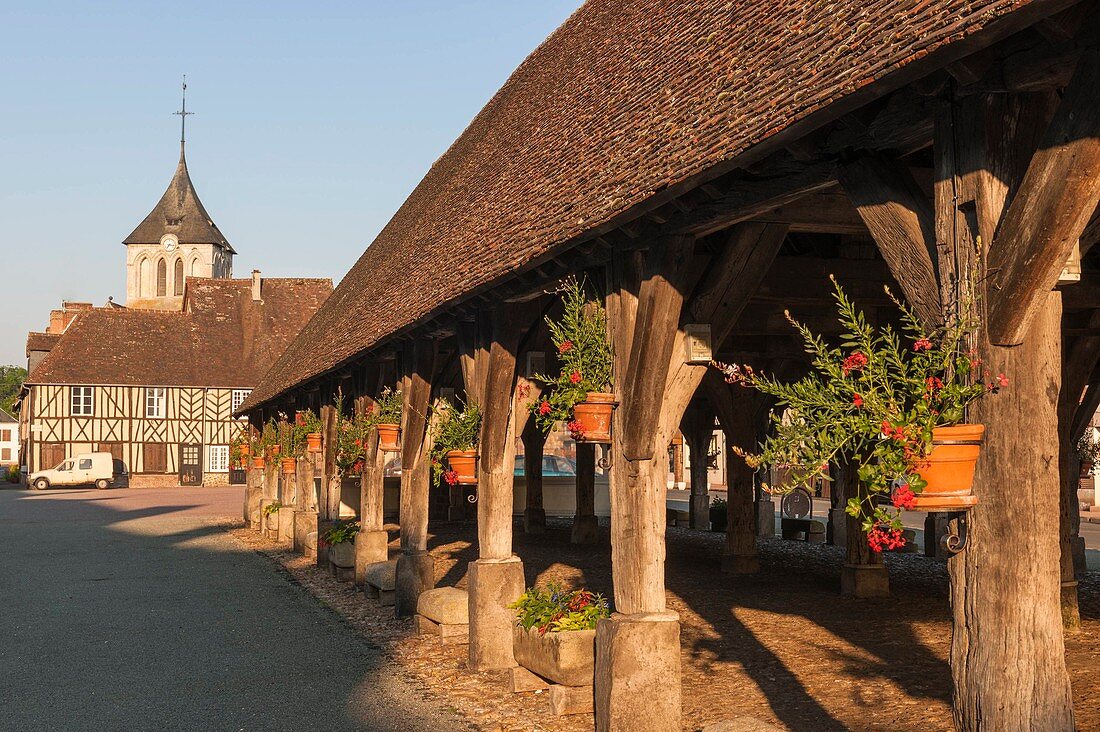 Frankreich, Eure, La Ferriere sur Risle, kleines Dorf von Pays d'Ouche, der mittelalterlichen Markthalle