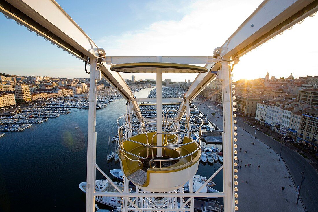 France, Bouches du Rhone, Marseille, Vieux Port, dock port, from the Great Wheel