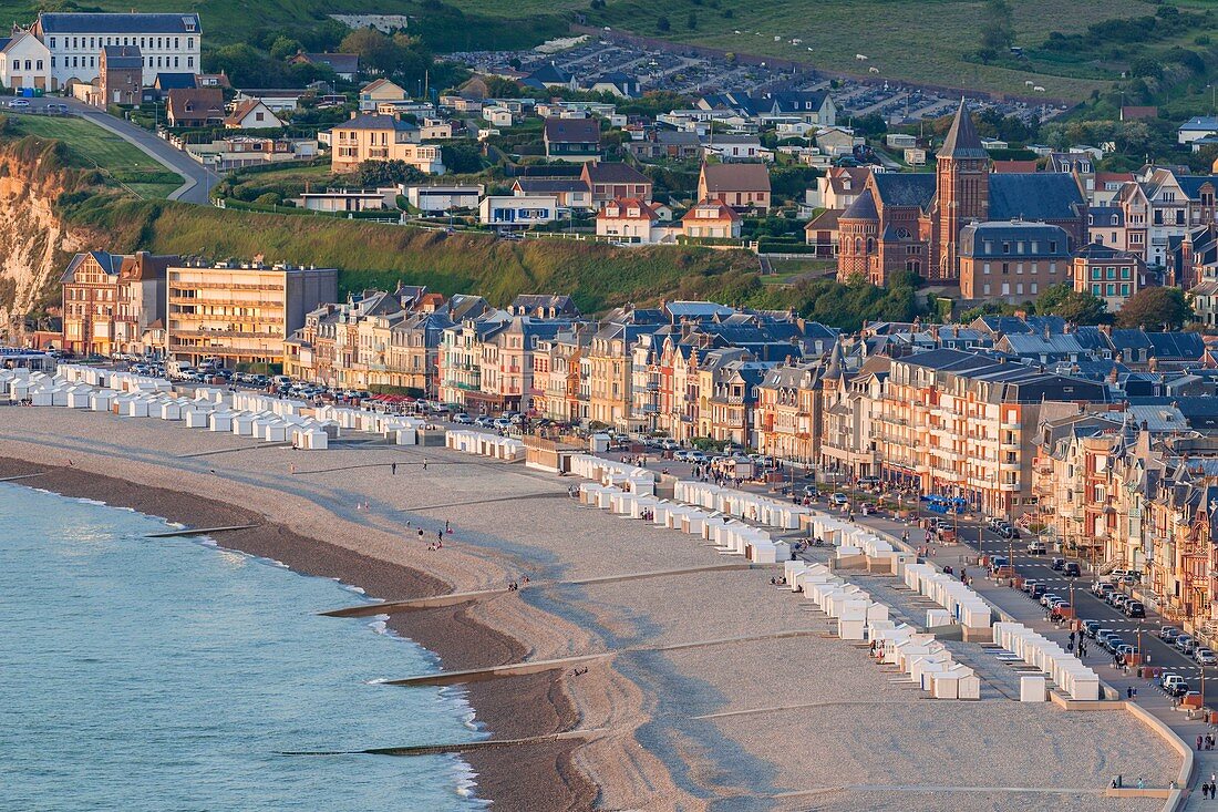 France, Somme, Mers-les-Bains, searesort on the shores of the Channel, the beach and its 300 beach cabins