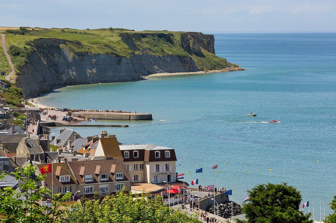 Frankreich, Calvados, Arromanches les Bains, Landungen in er Normandie während des Zweiten Weltkriegs, die Überreste des künstlichen Hafens