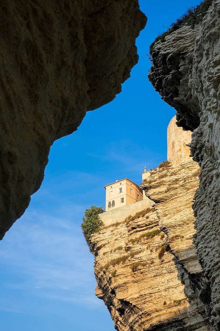 Frankreich, Corse-du-Sud, Bonifacio, die Altstadt oder Oberstadt auf mehr als 60 Meter hohen Kalksteinfelsen