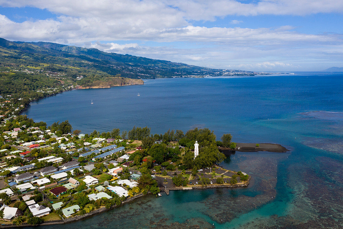 Aerial view of Point Venus, Tahiti, French Polynesia