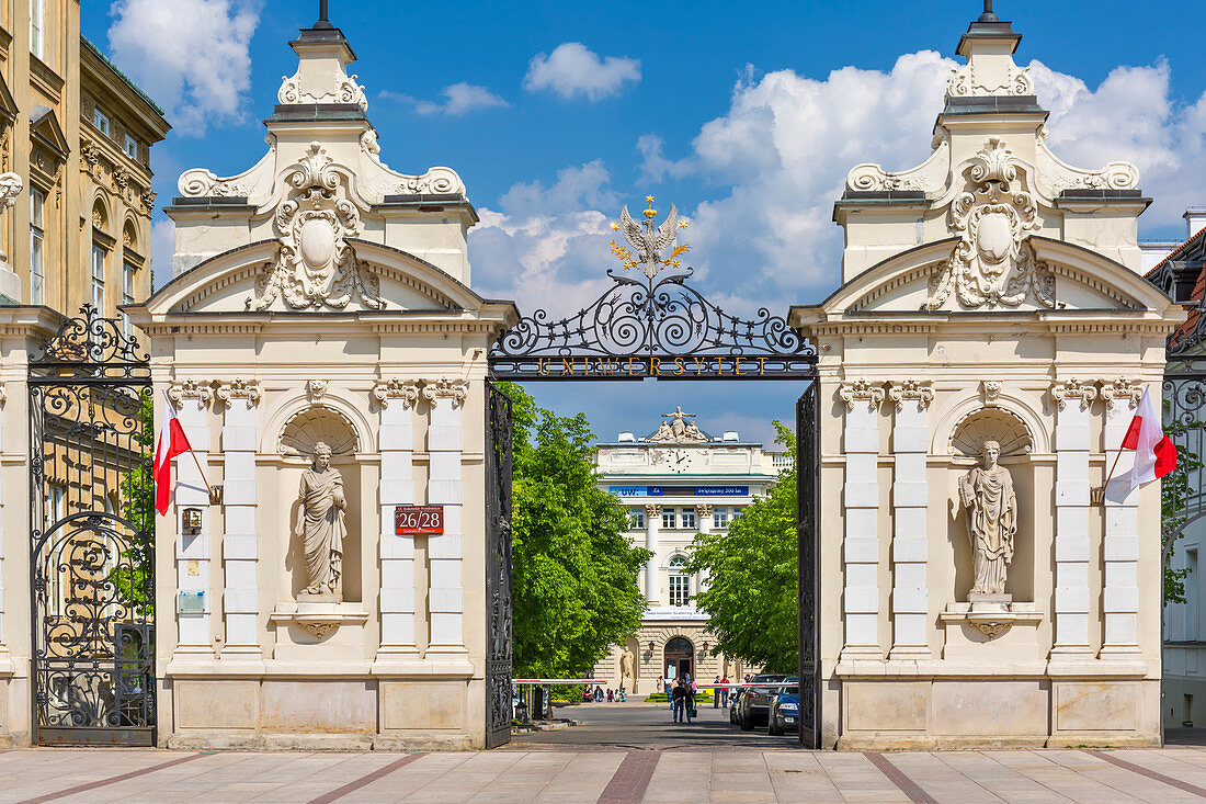 Universität Warschau, Haupttor, Straße Krakowskie Przedmiescie, Warschau, Polen, Europa