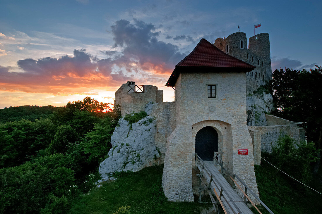 Bobolice Castle is a 14th-century royal castle in the village of Bobolice, Poland. The complex is located within a semi-mountainous highland region called the Polish Jura. Poland, Europe.